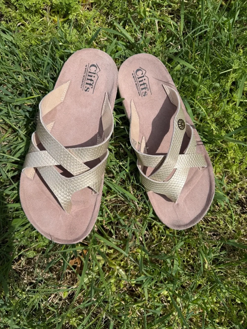 Cliffs by‎ WHITE MOUNTAIN Women's Metallic Crisscross Sandals Sz-7M.  Y
